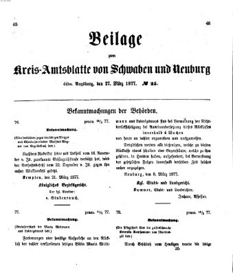 Königlich Bayerisches Kreis-Amtsblatt von Schwaben und Neuburg. Beilage zum Kreis-Amtsblatte von Schwaben und Neuburg (Königlich Bayerisches Kreis-Amtsblatt von Schwaben und Neuburg) Dienstag 27. März 1877