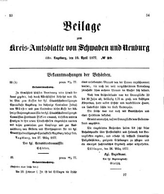 Königlich Bayerisches Kreis-Amtsblatt von Schwaben und Neuburg. Beilage zum Kreis-Amtsblatte von Schwaben und Neuburg (Königlich Bayerisches Kreis-Amtsblatt von Schwaben und Neuburg) Dienstag 10. April 1877