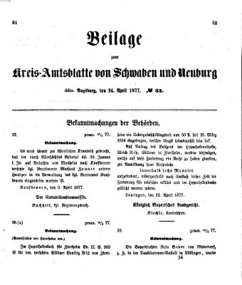 Königlich Bayerisches Kreis-Amtsblatt von Schwaben und Neuburg. Beilage zum Kreis-Amtsblatte von Schwaben und Neuburg (Königlich Bayerisches Kreis-Amtsblatt von Schwaben und Neuburg) Dienstag 24. April 1877