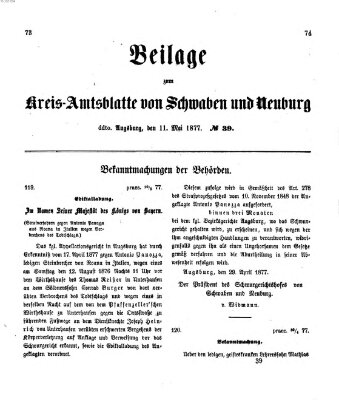 Königlich Bayerisches Kreis-Amtsblatt von Schwaben und Neuburg. Beilage zum Kreis-Amtsblatte von Schwaben und Neuburg (Königlich Bayerisches Kreis-Amtsblatt von Schwaben und Neuburg) Freitag 11. Mai 1877