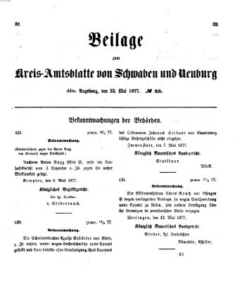 Königlich Bayerisches Kreis-Amtsblatt von Schwaben und Neuburg. Beilage zum Kreis-Amtsblatte von Schwaben und Neuburg (Königlich Bayerisches Kreis-Amtsblatt von Schwaben und Neuburg) Mittwoch 23. Mai 1877