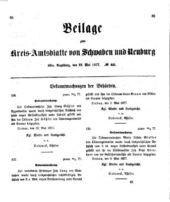 Königlich Bayerisches Kreis-Amtsblatt von Schwaben und Neuburg. Beilage zum Kreis-Amtsblatte von Schwaben und Neuburg (Königlich Bayerisches Kreis-Amtsblatt von Schwaben und Neuburg) Dienstag 29. Mai 1877