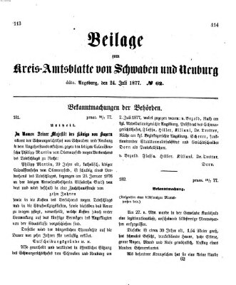 Königlich Bayerisches Kreis-Amtsblatt von Schwaben und Neuburg. Beilage zum Kreis-Amtsblatte von Schwaben und Neuburg (Königlich Bayerisches Kreis-Amtsblatt von Schwaben und Neuburg) Dienstag 24. Juli 1877