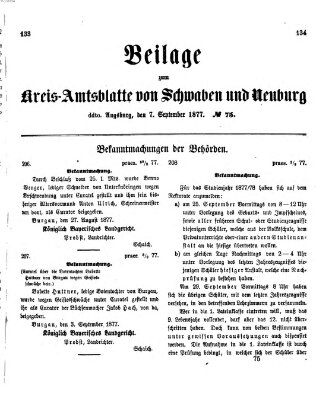 Königlich Bayerisches Kreis-Amtsblatt von Schwaben und Neuburg. Beilage zum Kreis-Amtsblatte von Schwaben und Neuburg (Königlich Bayerisches Kreis-Amtsblatt von Schwaben und Neuburg) Freitag 7. September 1877