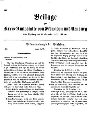 Königlich Bayerisches Kreis-Amtsblatt von Schwaben und Neuburg. Beilage zum Kreis-Amtsblatte von Schwaben und Neuburg (Königlich Bayerisches Kreis-Amtsblatt von Schwaben und Neuburg) Dienstag 11. September 1877