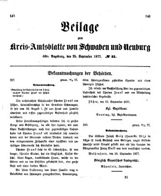 Königlich Bayerisches Kreis-Amtsblatt von Schwaben und Neuburg. Beilage zum Kreis-Amtsblatte von Schwaben und Neuburg (Königlich Bayerisches Kreis-Amtsblatt von Schwaben und Neuburg) Dienstag 25. September 1877