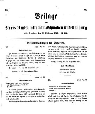 Königlich Bayerisches Kreis-Amtsblatt von Schwaben und Neuburg. Beilage zum Kreis-Amtsblatte von Schwaben und Neuburg (Königlich Bayerisches Kreis-Amtsblatt von Schwaben und Neuburg) Freitag 28. September 1877