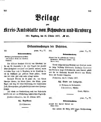 Königlich Bayerisches Kreis-Amtsblatt von Schwaben und Neuburg. Beilage zum Kreis-Amtsblatte von Schwaben und Neuburg (Königlich Bayerisches Kreis-Amtsblatt von Schwaben und Neuburg) Dienstag 16. Oktober 1877