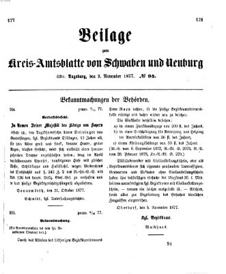 Königlich Bayerisches Kreis-Amtsblatt von Schwaben und Neuburg. Beilage zum Kreis-Amtsblatte von Schwaben und Neuburg (Königlich Bayerisches Kreis-Amtsblatt von Schwaben und Neuburg) Freitag 9. November 1877