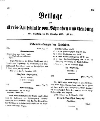 Königlich Bayerisches Kreis-Amtsblatt von Schwaben und Neuburg. Beilage zum Kreis-Amtsblatte von Schwaben und Neuburg (Königlich Bayerisches Kreis-Amtsblatt von Schwaben und Neuburg) Dienstag 20. November 1877