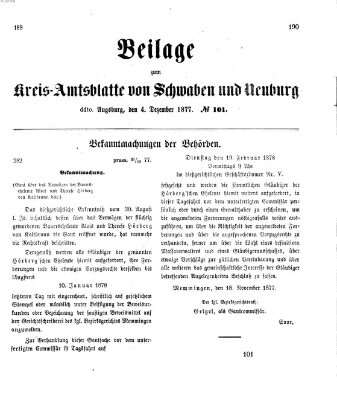 Königlich Bayerisches Kreis-Amtsblatt von Schwaben und Neuburg. Beilage zum Kreis-Amtsblatte von Schwaben und Neuburg (Königlich Bayerisches Kreis-Amtsblatt von Schwaben und Neuburg) Dienstag 4. Dezember 1877