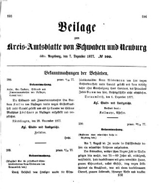 Königlich Bayerisches Kreis-Amtsblatt von Schwaben und Neuburg. Beilage zum Kreis-Amtsblatte von Schwaben und Neuburg (Königlich Bayerisches Kreis-Amtsblatt von Schwaben und Neuburg) Freitag 7. Dezember 1877