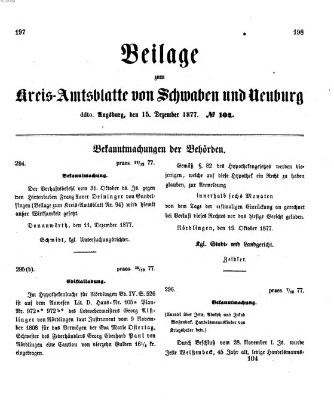 Königlich Bayerisches Kreis-Amtsblatt von Schwaben und Neuburg. Beilage zum Kreis-Amtsblatte von Schwaben und Neuburg (Königlich Bayerisches Kreis-Amtsblatt von Schwaben und Neuburg) Samstag 15. Dezember 1877