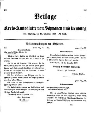 Königlich Bayerisches Kreis-Amtsblatt von Schwaben und Neuburg. Beilage zum Kreis-Amtsblatte von Schwaben und Neuburg (Königlich Bayerisches Kreis-Amtsblatt von Schwaben und Neuburg) Montag 24. Dezember 1877