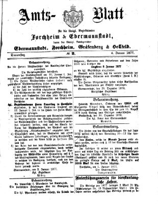 Amtsblatt für die Königlichen Bezirksämter Forchheim und Ebermannstadt sowie für die Königliche Stadt Forchheim Donnerstag 4. Januar 1877