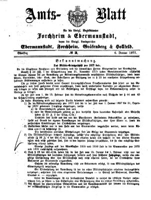 Amtsblatt für die Königlichen Bezirksämter Forchheim und Ebermannstadt sowie für die Königliche Stadt Forchheim Samstag 6. Januar 1877