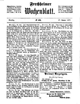 Amtsblatt für die Königlichen Bezirksämter Forchheim und Ebermannstadt sowie für die Königliche Stadt Forchheim Samstag 27. Januar 1877