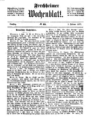 Amtsblatt für die Königlichen Bezirksämter Forchheim und Ebermannstadt sowie für die Königliche Stadt Forchheim Samstag 3. Februar 1877