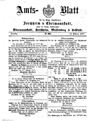 Amtsblatt für die Königlichen Bezirksämter Forchheim und Ebermannstadt sowie für die Königliche Stadt Forchheim Dienstag 13. Februar 1877