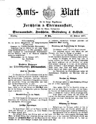 Amtsblatt für die Königlichen Bezirksämter Forchheim und Ebermannstadt sowie für die Königliche Stadt Forchheim Dienstag 20. Februar 1877