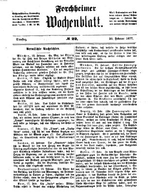 Amtsblatt für die Königlichen Bezirksämter Forchheim und Ebermannstadt sowie für die Königliche Stadt Forchheim Dienstag 20. Februar 1877