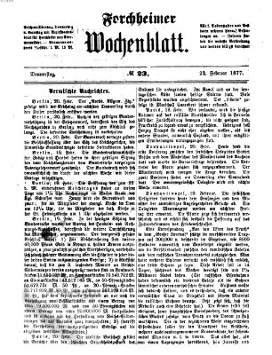 Amtsblatt für die Königlichen Bezirksämter Forchheim und Ebermannstadt sowie für die Königliche Stadt Forchheim Donnerstag 22. Februar 1877