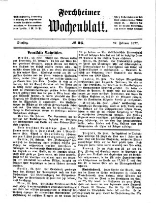 Amtsblatt für die Königlichen Bezirksämter Forchheim und Ebermannstadt sowie für die Königliche Stadt Forchheim Dienstag 27. Februar 1877