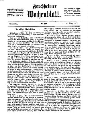 Amtsblatt für die Königlichen Bezirksämter Forchheim und Ebermannstadt sowie für die Königliche Stadt Forchheim Donnerstag 8. März 1877