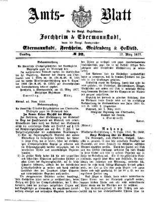 Amtsblatt für die Königlichen Bezirksämter Forchheim und Ebermannstadt sowie für die Königliche Stadt Forchheim Samstag 17. März 1877