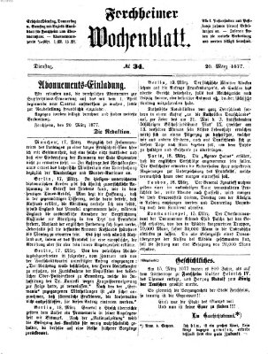 Amtsblatt für die Königlichen Bezirksämter Forchheim und Ebermannstadt sowie für die Königliche Stadt Forchheim Dienstag 20. März 1877