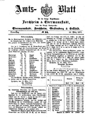 Amtsblatt für die Königlichen Bezirksämter Forchheim und Ebermannstadt sowie für die Königliche Stadt Forchheim Donnerstag 22. März 1877