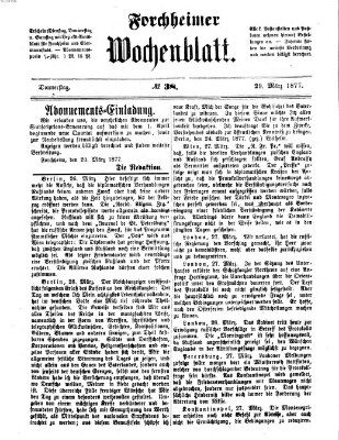 Amtsblatt für die Königlichen Bezirksämter Forchheim und Ebermannstadt sowie für die Königliche Stadt Forchheim Donnerstag 29. März 1877