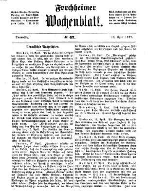 Amtsblatt für die Königlichen Bezirksämter Forchheim und Ebermannstadt sowie für die Königliche Stadt Forchheim Donnerstag 19. April 1877