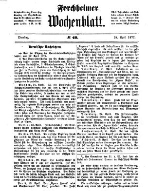 Amtsblatt für die Königlichen Bezirksämter Forchheim und Ebermannstadt sowie für die Königliche Stadt Forchheim Dienstag 24. April 1877