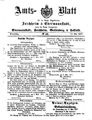 Amtsblatt für die Königlichen Bezirksämter Forchheim und Ebermannstadt sowie für die Königliche Stadt Forchheim Donnerstag 10. Mai 1877