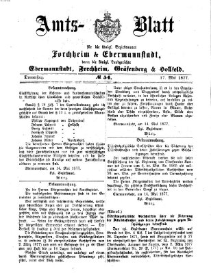 Amtsblatt für die Königlichen Bezirksämter Forchheim und Ebermannstadt sowie für die Königliche Stadt Forchheim Donnerstag 17. Mai 1877