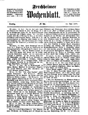 Amtsblatt für die Königlichen Bezirksämter Forchheim und Ebermannstadt sowie für die Königliche Stadt Forchheim Samstag 16. Juni 1877