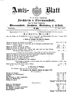 Amtsblatt für die Königlichen Bezirksämter Forchheim und Ebermannstadt sowie für die Königliche Stadt Forchheim Donnerstag 21. Juni 1877