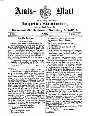 Amtsblatt für die Königlichen Bezirksämter Forchheim und Ebermannstadt sowie für die Königliche Stadt Forchheim Samstag 23. Juni 1877