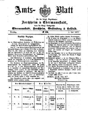 Amtsblatt für die Königlichen Bezirksämter Forchheim und Ebermannstadt sowie für die Königliche Stadt Forchheim Dienstag 3. Juli 1877