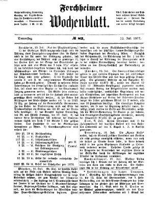 Amtsblatt für die Königlichen Bezirksämter Forchheim und Ebermannstadt sowie für die Königliche Stadt Forchheim Donnerstag 12. Juli 1877