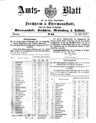 Amtsblatt für die Königlichen Bezirksämter Forchheim und Ebermannstadt sowie für die Königliche Stadt Forchheim Samstag 28. Juli 1877