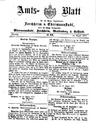 Amtsblatt für die Königlichen Bezirksämter Forchheim und Ebermannstadt sowie für die Königliche Stadt Forchheim Dienstag 14. August 1877