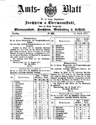 Amtsblatt für die Königlichen Bezirksämter Forchheim und Ebermannstadt sowie für die Königliche Stadt Forchheim Samstag 18. August 1877