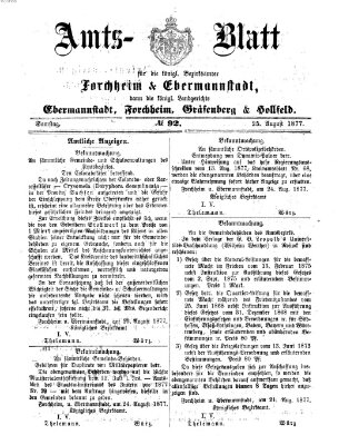 Amtsblatt für die Königlichen Bezirksämter Forchheim und Ebermannstadt sowie für die Königliche Stadt Forchheim Samstag 25. August 1877