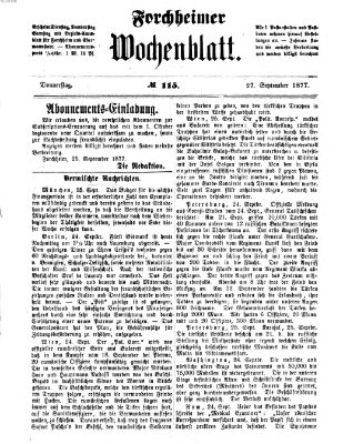 Amtsblatt für die Königlichen Bezirksämter Forchheim und Ebermannstadt sowie für die Königliche Stadt Forchheim Donnerstag 27. September 1877