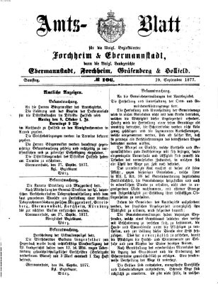 Amtsblatt für die Königlichen Bezirksämter Forchheim und Ebermannstadt sowie für die Königliche Stadt Forchheim Samstag 29. September 1877