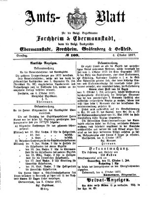 Amtsblatt für die Königlichen Bezirksämter Forchheim und Ebermannstadt sowie für die Königliche Stadt Forchheim Samstag 6. Oktober 1877