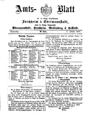 Amtsblatt für die Königlichen Bezirksämter Forchheim und Ebermannstadt sowie für die Königliche Stadt Forchheim Donnerstag 11. Oktober 1877