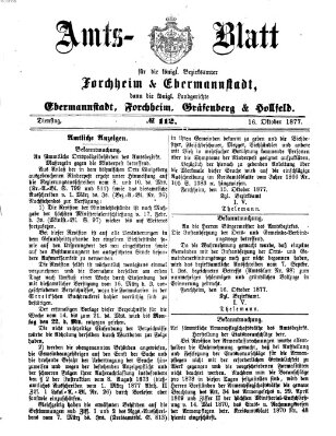 Amtsblatt für die Königlichen Bezirksämter Forchheim und Ebermannstadt sowie für die Königliche Stadt Forchheim Dienstag 16. Oktober 1877